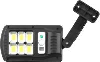 Solar Powered Street Lamp Solar Street Light BL BK-120-6COB Wall-mounted Rechargeable LED Flashlight with Remote Control and Motion Sensor on a pole