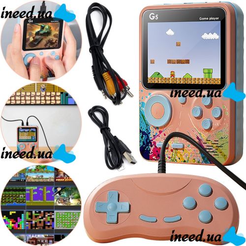 Портативная игровая мини консоль с джойстиком Game Player G5 на 500 встроенных игр, карманная ретро приставка к телевизору AV Micro USB Розовая