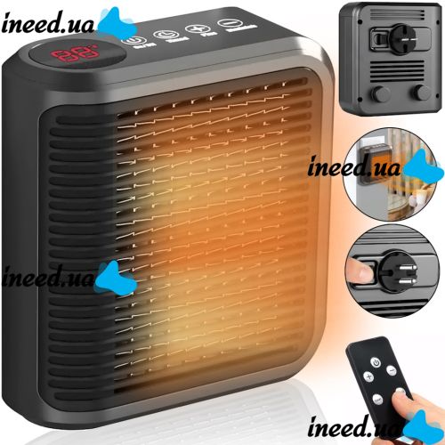 Портативный мини обогреватель в розетку Handy Heater NFJ-08 800W электрический настенный тепловентилятор с дисплеем и пультом от сети AND 032 Черный