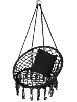 Подвесное кресло-качалка Outtec Boho XXL O-66487 120x80x60 см плетеная садовая качеля, бразильский гамак для дома и террасы до 150 кг Черный