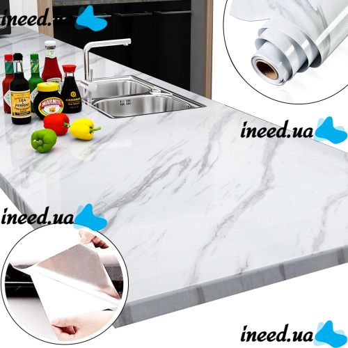 Self-adhesive Kitchen film 3m x 60cm Supretto WM-360 white marble, waterproof, vinyl for kitchen surfaces, walls, stoves, furniture