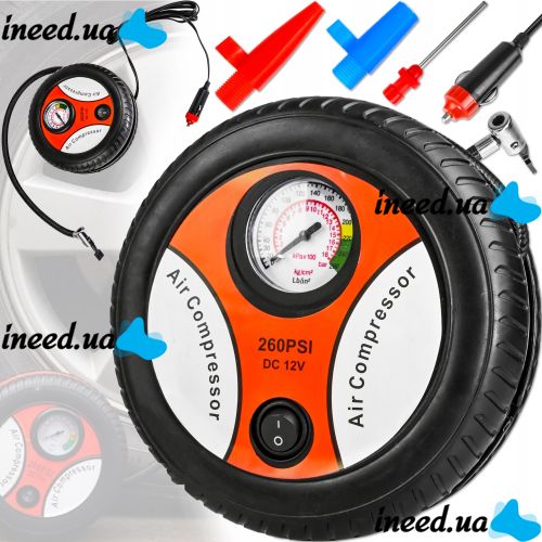 Автомобильный компрессор в форме колеса Air Compressor H0248 260PSI 12V автокомпрессор, насос с манометром для контроля давления в шинах, колес авто