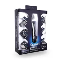 Rechargeable electric shaver, clipper, Kemei KM-600 trimmer for cutting hair, beard, nose and ears, 11 in 1 body kit with attachments, razor trimmer